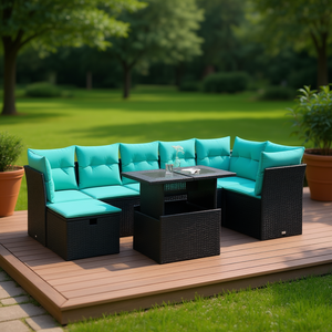 Set di divani da giardino in polyrattan nero da 8 pezzi con cuscini, mobili da esterno in stile contemporaneo - Product Image 2
