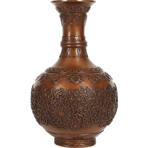 <b>Copper</b> World Purple <b>Copper</b> <b>Vase</b> With Lotus Scroll Design Round Tabletop Decor For Home Office Hotel - Product Image 4