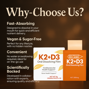 Pellicola Orale Scioglibile di Vitamina D3 K2, Integratore Alimentare Vegano Senza Zucchero, Confezione Personalizzata, Fornitura all'Ingrosso OEM ODM - Product Image 2