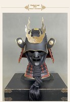 Casque d'armure de samouraï japonais en métal avec broderie 3D, accessoire de scène portable pour la décoration de restaurants et pubs japonais, utilisation en extérieur