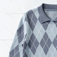 Pull en tricot Argyle pour femme, col rabattu, manches longues, pull décontracté pour femme pour l'automne et l'hiver