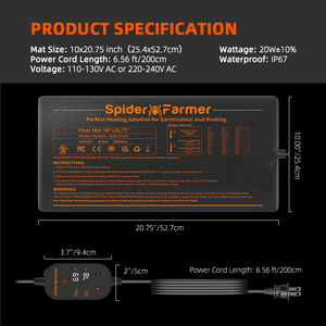 Spider Farmer 10インチx20.75インチ 苗用育苗ヒートマット 内蔵温度コントローラー付き 防水植物発熱パッド - Product Image 6