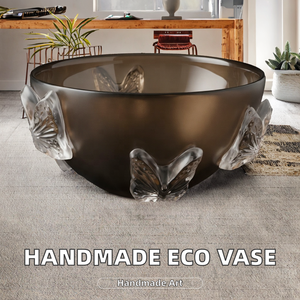 Handmade Eco-Friendly Glass Serving Bowl with <b>Butterfly</b> Carvings Vintage Decorative Brown Tinted Artistic Design Party - Product Image 2