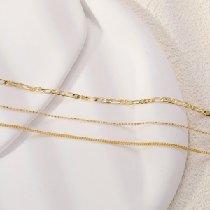 Collar de cadena fina con cuentas, de <span class=keywords><strong>tres</strong></span> capas, de latón, de 1.5 mm, estilo cubano, para 35+38+42+5 cm - Product Image 3