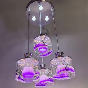 โคมไฟระย้าโครเมียมแอลอีดีทันสมัยสำหรับห้องอาหาร2025โคมไฟแก้ว RGB ปรับความสูงได้ขนาดเล็กแขวนทรงยาว - Product Image 5