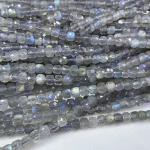 Natural Labradorite 3.8mm Faceted Square Cube Loose Beads For Jewelry Making Bracelet Necklace Strand DIY Wholesale