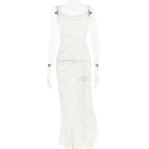 Robe de soirée en dentelle, dos nu, à superposition transparente, taille naturelle, style banquet - Product Image 5