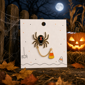Broche en émail souple <span class=keywords><strong>araignée</strong></span> d'Halloween, pendentif maïs sucré, chaîne dorée, bijoux effrayants, broches, vente en gros, broche de revers en métal personnalisée - Product Image 1