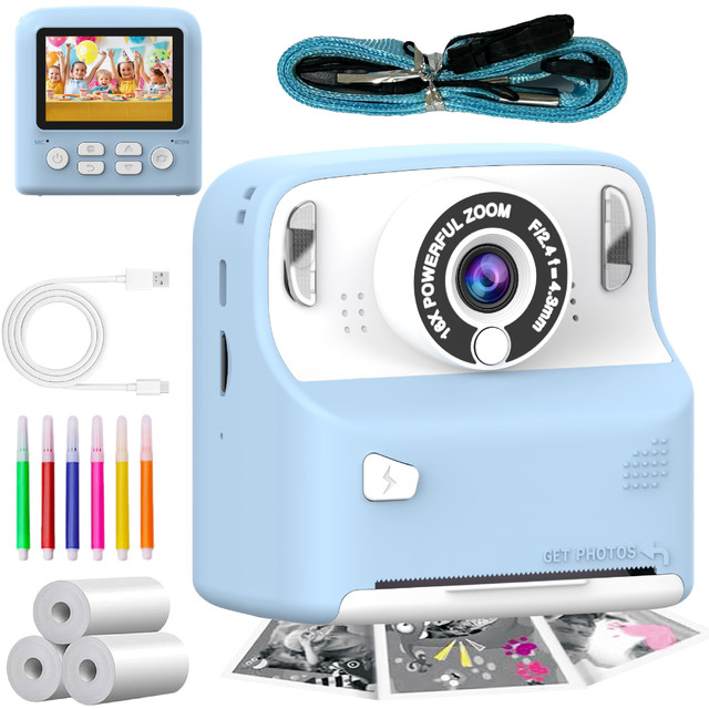 Instant Print Camera for Kids Children Digital Camera Print Black White Photo Christmas Birthday Gift Mini Pocket Camera Printer