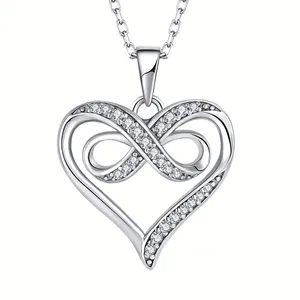 925 Sterling Silber Rhodinierung Frauen Kette ZIRCON Silber Custom Heart Infinity Anhänger Schmuck Halskette