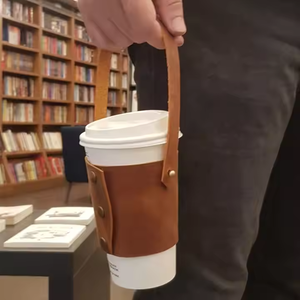 Portabicchieri in Vera Pelle Personalizzabile con Logo, Riutilizzabile e Portatile, <span class=keywords><strong>per</strong></span> Tazze da Caffè - Product Image 2