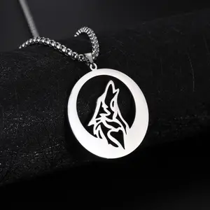 Manufacturer Stainless Steel Wolf Head Charm Chain Necklace Wolf Pendant Necklace for Men Boyfriend Father's Day Gift
