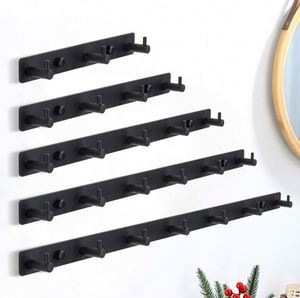 Bedroom Waterproof Key Wall Mounted Hanger Slat Shelf Rack Multifunction Stainless Steel Black 5 <b>Hooks</b> Door Coat <b>Hook</b> <b>Rails</b> for - Product Image 5