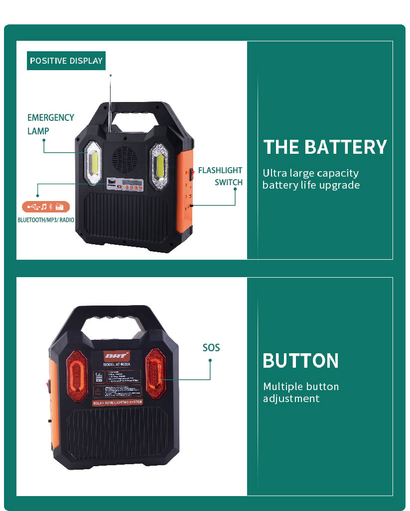 AT-9028B DAT solar charging lighting system kits with MP3 and radio function solar led lighting kits for africa market