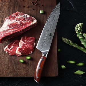 XINZUO Dao Thép Carbon Tốt Nhất Lưỡi Sắc Bén 8.5 Inch Cổ Điển Dao Đầu Bếp Nhà Bếp Bằng Thép Damascus Với Tay Cầm Gỗ Hồng Sắc Tùy Chỉnh - Product Image 1