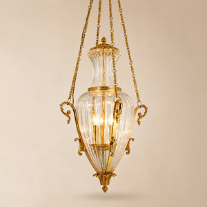 Lampadario in Vetro con Finitura in Ottone Dorato, Design Francese Mid-Century, per Villa, Corridoio di Lusso, Hotel, Casa, Karo - Product Image 1