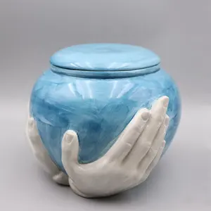 Custom Aandenken Urnen Voor Volwassenen En Baby 'S Groothandel Unieke Menselijke Crematie Keramische Hand As Urn