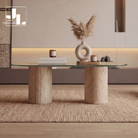 Table basse ovale de luxe de style moderne pour salon de villa, table d'appoint en verre avec base en pierre de grotte pour hall d'hôtel, mobilier