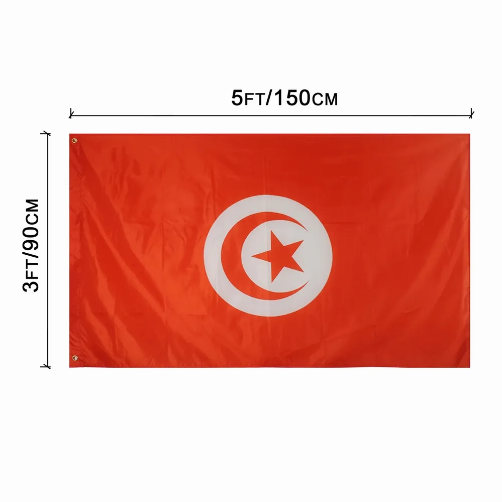 Red Color 100% Polyester Customized Logo Outdoor Flag Tunisia Flag
