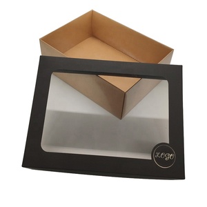 Caja de Pastelería de Dos Piezas con Ventana Gris Mate/Negra, Base de Kraft y Ventana Transparente de PVC para Regalo de Galletas, Personalizable para Panadería - Product Image 3