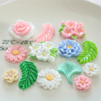 Aksesoris DIY Daun Bunga Resin Alas Datar Cerah untuk Jepit Rambut Kulkas, Kawaii Lucu, Hadiah Pernikahan, Motif Daisy