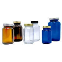 Pilule Capsule Vitamine Verre Emballage Bouteilles Bocaux Vert Ambre Rouge Bleu Noir Supplément De Soins De Santé Récipient En Verre avec Bouchon