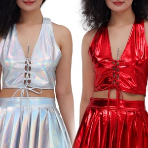 Women's Metallic-Colored Strappy Halter Neck Top for Parties, Events, and Performances Vest Fashion - Product Image 6