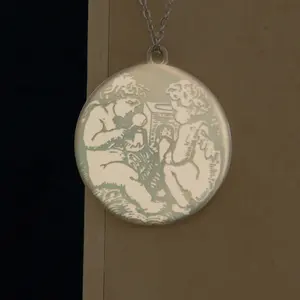 고대 그리스 신화 솔리드 925 스털링 실버 빈티지 각도 순수한 아이 동전 디스크 에나멜 펜던트 목걸이