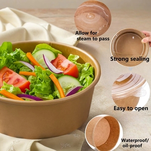 Bol à salade rectangulaire en papier kraft de qualité alimentaire imprimé sur mesure, conteneur alimentaire jetable écologique <span class=keywords><strong>avec</strong></span> couvercle, boîte à lunch à emporter, bonbonnière - Product Image 2