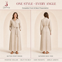 Pabrik Joydressing Gaun Kemeja Linen Wanita Kustom Polos Kasual Lengan Panjang Ikat Pinggang Kancing Depan Gaun Maxi Santai OEM ODM