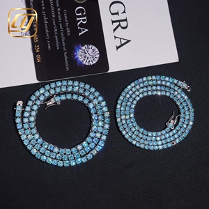 <b>Iced</b> <b>Out</b> S925 Silver Aquamarine Blue Moissanite Tennis <b>Chain</b> For Men Dainty Full Blue Moissanite Choker Necklace Hip Hop Jewelry - Product Image 4