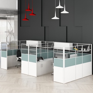 Soundproof Staff Working Station Desktop 6 Person Office Cubicles L Shaped Office <b>Desk</b> Workstation with Comfortable Chair - Product Image 1