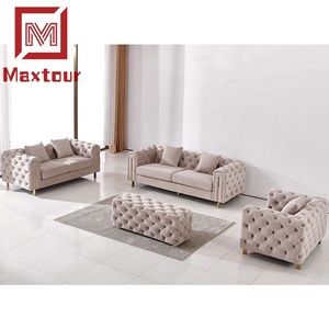 Sıcak tasarım büyük kesit 1 + 2 + 3 kişilik kanepe oturma odası paslanmaz çelik bacaklar yüksek dereceli 1 + 1 + 3 kadife düğmeler kanepeler setleri - Product Image 2