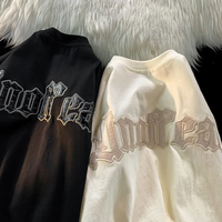 T-shirt pour homme brodé sur mesure, 100% coton, col rond, manches courtes, tricoté, motif de dessin animé, streetwear décontracté