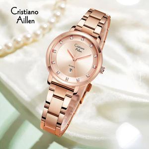 <span class=keywords><strong>Montre</strong></span> à quartz de luxe pour femmes <span class=keywords><strong>Cristiano</strong></span> Aillen, <span class=keywords><strong>montre</strong></span> décontractée pour femmes, étanche 3BAR, alliage, bracelet en acier inoxydable 32 mm, cadran en verre - Product Image 1