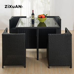 Meubles d'extérieur de haute qualité, imperméables, blancs, 4 ensembles de tables et chaises en rotin avec tiroir - Product Image 5