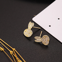 Boucles d'oreilles clous en zircon micro-pavé plaqué or, motif ours et lapin, mignonnes et tendance, bijoux animaux de dessin animé pour filles et enfants, cadeau