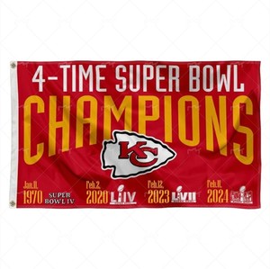 Yüksek kalite özel <span class=keywords><strong>Kansas</strong></span> City Chiefs 3x5 ft bayrak 4 zaman süper kase şampiyonlar Ideal spor hediye afiş - Product Image 1