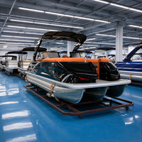 Bateau ponton de sport en aluminium personnalisé avec logo et nom, directement de l'usine, 22 pieds, blanc et bleu, 200 CV, 12 personnes, soudé, pour la course et la pêche rapide