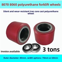 Roue de chariot élévateur hydraulique à fourche avant en polyuréthane rouge avec noyau en fer PU de 3 tonnes, fabriquée en Chine continentale