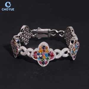 กำไลข้อมือรูปใบโคลเวอร์สี่แฉกประดับมอสซาไนต์หลากสีแบบ Iced Out ได้รับการรับรองจาก GRA เงินแท้ 925 สำหรับผู้หญิงผู้ชาย เครื่องประดับรูปดอกไม้ - Product Image 1