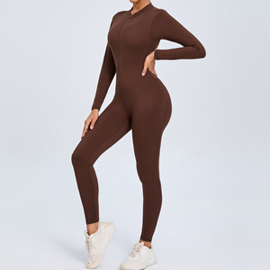 Zipper Yoga <strong>Leggings</strong> Breathable Scrunch Butt Long Sleeve Gym <strong>Wear</strong> Women Hollow Out One Pieces Play Suits Jumpsuits - Product Image 1
