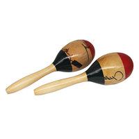 Paire de maracas en bois avec têtes rouges, motif palmier peint, poignées en bois naturel, pour la musique