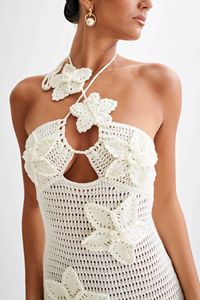 Nuevo Vestido Maxi de Playa de Ganchillo Sólido 2026 para Mujer, Halter Hueco Floral, Traje de Baño, Cubre Bikini - Product Image 3