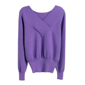 Nouveau 2021 Hiver Porte Décontracté Col en <span class=keywords><strong>V</strong></span> À Manches Longues Maigre Tricoté Pull Pulls Crop Top Pour Les Femmes - Product Image 5