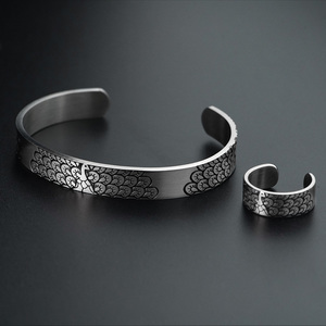 Stainless Steel Positive Inspirational Quote Custom Engraving Personalized Open Cuff <b>Bangles</b> Waterproof Ring Jewelry <b>Set</b> - Product Image 6