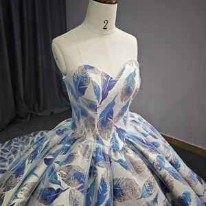 Elegante Vestido de Noche Morado Azul con Estampado de Hojas Plateadas, de Organza con Bordado, Estilo Princesa, Escote Corazón, con Cuentas y Pliegues 6657-1 - Product Image 2