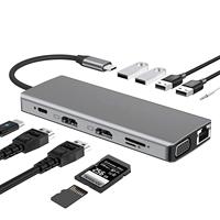 Stasiun Docking Gigabit Dua Belas-in-Satu untuk Notebook, Stasiun Docking Tipe-C, Stasiun Docking Dual HTV VGA