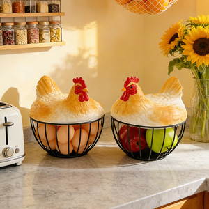 Hen Shaped <b>Egg</b> And Fruit <b>Basket</b> With Lid For Kitchen Storage Eco Friendly Design - Product Image 2
