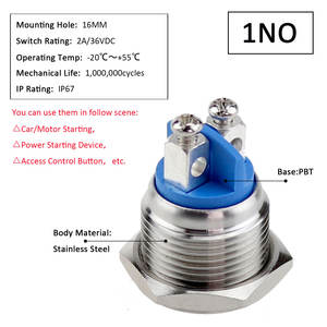 Interrupteur à bouton-poussoir à réinitialisation automatique en métal IP65 avec tête ronde <span class=keywords><strong>de</strong></span> 16 mm et 2 bornes à vis JS16B10 - Product Image 2